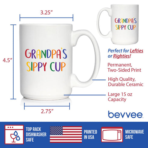 Grandpa's Sippy Cup - Fun Coffee Mug Gift for Grandfathers, Large 15oz White Ceramic