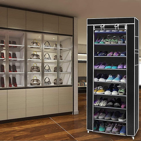 Mekek Closet, 9 Closet Shoe Rack Non-Woven Tier Shoe Rack Shoe Shelf Storage Organizer Cabinet Black