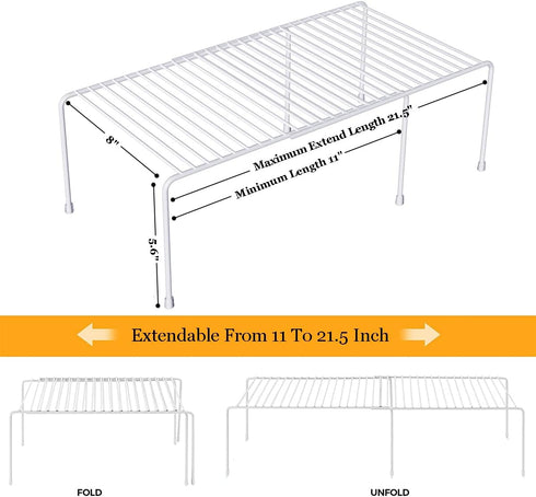 Expandable Cabinet Storage Organizer Shelf, Freezer Shelf, Kitchen Cabinet Pantry Spice Rack, 2 Sets
