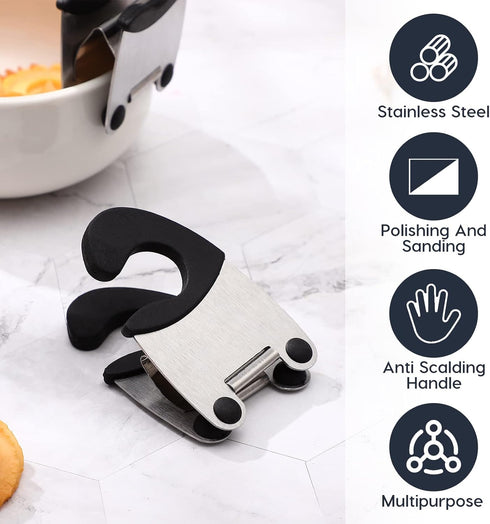 DOITOOL 2pcs Pot Clip Holder Utensil Rest, Stainless Steel Kitchen Gadget for Home Restaurant (Black)