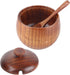 AYNEFY Solid Wood Spice Jar, Sugar Salt Pepper Storage Bowl with Spoon and Lid for Home Restaurant Food Shop