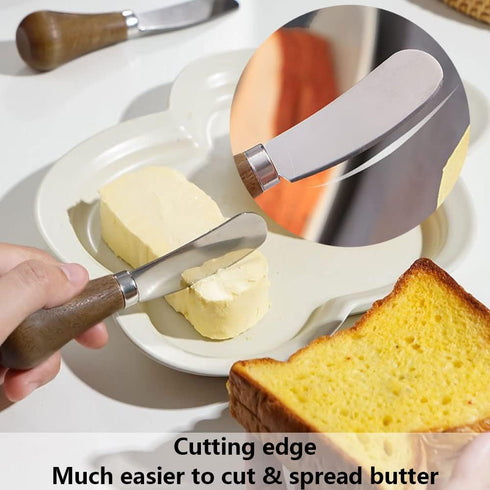 2 Pack Butter Spreader Knife, Stainless Steel Cheese Spreaders with Wood Handle for Cutting & Spreading Butter