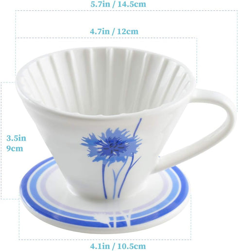 BLUE BREW Ceramic Pour Over Coffee Dripper, Size 01 Cone Coffee Maker (1-2 Cups), Portable Manual Brew Maker,