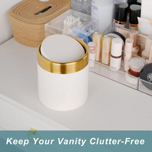 Small Trash Can with Lid - Mini Desk Trash Can, 1.5 Liter / 0.4 Gallon Metal Garbage Can for Countertop Coffee Bar,