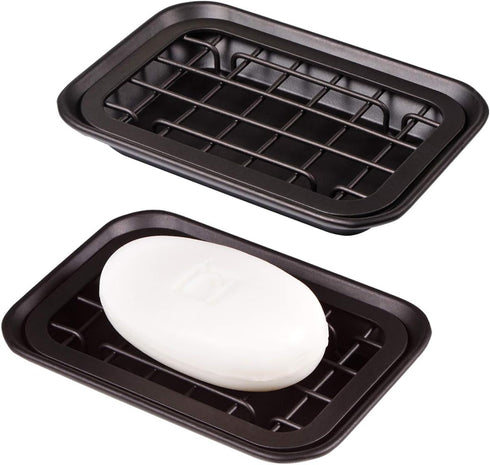 Kitchen and Bathroom Soap Dish Tray - Metal 2-Piece with Drainage Grid and Holder for Kitchen Sink, Rust Resistant