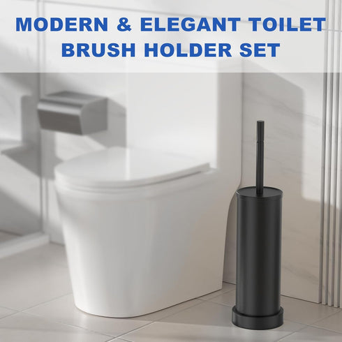 Set, 304 Black Toilet Brush and Holder Stainless Steel Heavy Duty Toilet Bowl Brush and Holder with Long Handle