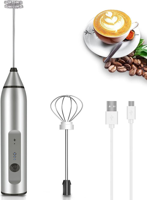 Electric Egg Blender, USB Rechargeable Handheld Egg Beater, Milk Frother for Coffee, Latte, Hot Chocolate (Silver)