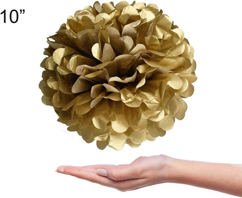 TopAAA 12pcs Tissue Paper Flower Poms - DIY Decorations for Wedding, Birthday, Graduation, 10 inches (Gold)