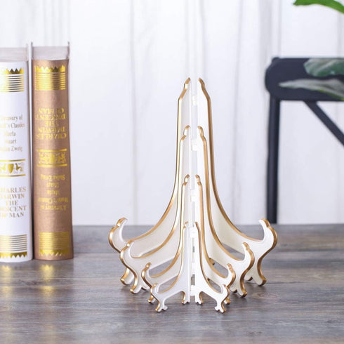 Artliving 10" Decorative Plate Stand Holder, Plastic Picture Easel Display Stand, White Gold, 2 Pack