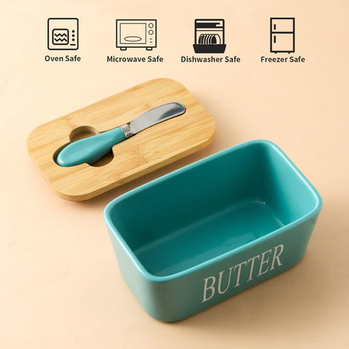 Countertop, Counter, Hasense Butter Dish, Ceramic Butter Container with Lid Holds For Large Butter Holder with Knife