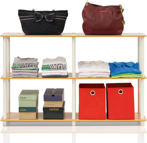 Furinno 3-Tier Double Size Storage Display Rack, Beech/White, Model 99130BE/WH