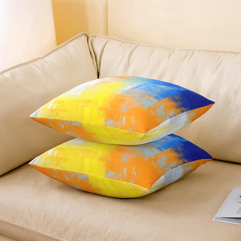 Set 2, 16x16 Inches, Feelyou Throw Pillow Covers, of Yellow Blue Decorative Pillow Cover, Abstract Art Painting Pillow