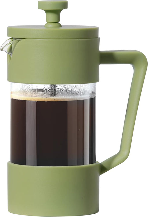 Oggi French Press Coffee Maker, 12oz Borosilicate Glass, Single Cup French Press, 3 Cup Capacity, Olive