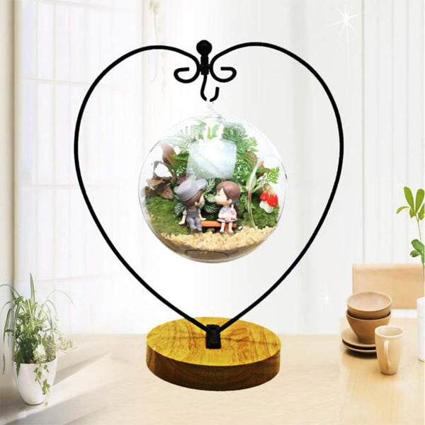 WAJJ Ornament Display Stand for Hanging Glass Terrarium Wood Base Creative Decoration