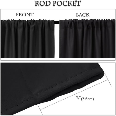 PONY DANCE Short Length Curtains for Kitchen, Solid Half Window Curtain Tiers for Bathroom Energy Saving Privacy Shade for RV Camper, Width 29 x Length 24 inches,Black, 2 Pieces