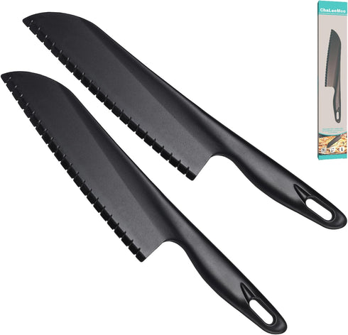 11 Nylon Knife for Nonstick Bakeware, Large Plastic Kitchen Knife with Serrated Edges, Black 2 Pack