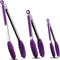 HOTEC Premium Stainless Steel Locking Kitchen Tongs, Set of 3 - 7", 9" and 12" (Purple)