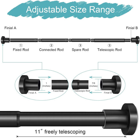 Black Shower Curtain Rod 32-80 Inch, Non-Slip Stainless Steel No Drill Spring Tension Rod for Bathroom & Window