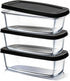 EATEX Glass Bread Pans for Homemade Baking, 1.9 Quart Deep Rectangular Food Storage Containers with Lids, 3 Loaf Pans