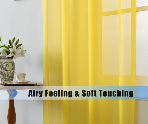 WPM Yellow Sheer Curtains 58" Wide x 84" Long, 2 Panels Rod Pocket Voile Livingroom Window Treatment