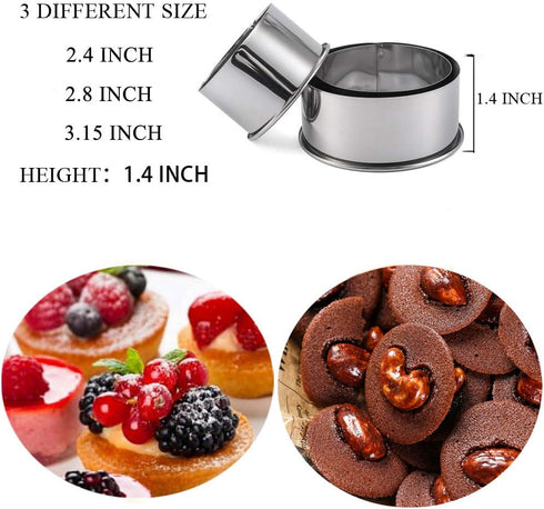 Cookie Cutters - Stainless Steel Biscuit Dumpling Cake Pastry Molds, 3Pcs Round Edge