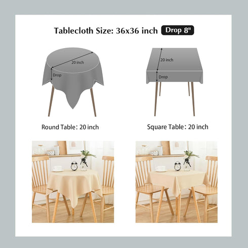 2 Pack 36X36 Inch Small Square Table Cloth Beige Washable Fabric Tablecloth Polyester Solid Tables Cover for Night