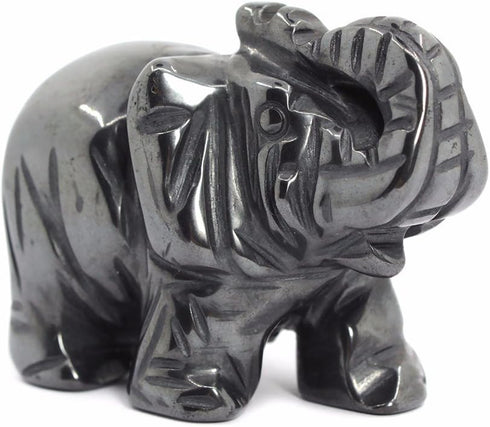 Justinstones 2 Inch Carved Natural Hematite Gemstone Elephant Healing Guardian Statue Figurine Crafts