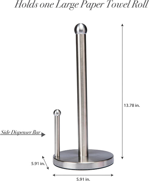 Kitchen Details Countertop Single Tear Paper Towel Holder, Free Standing with Weighted Bottom, Stainless Steel