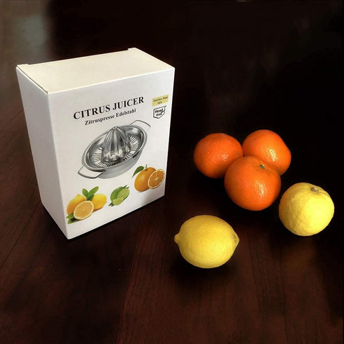 Citrus Juicer Manual Squeezer, 304 Stainless Steel Robust Hand Juicer Reamer with Strainer & 10oz Bowl, 2 Pour Spouts,
