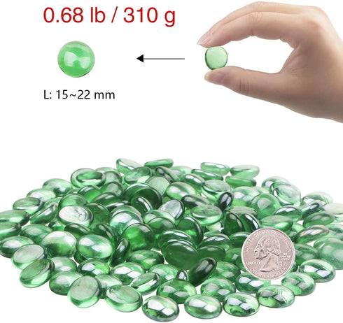 YIYA Green Flat Marble Decorative Beads, Glass Gems for Home Decoration, Vase Filler, Fish Tank Bottom Decoration