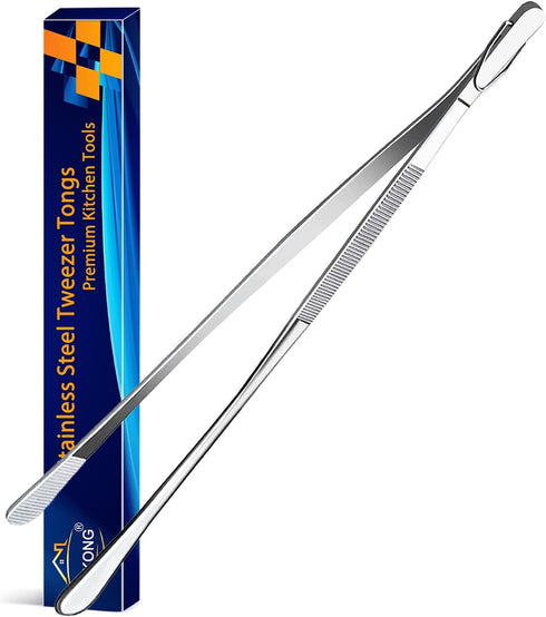 JETKONG 12-Inch Fine Tweezer Tongs, Long Cooking Tweezers in Stainless Steel for Kitchen Use