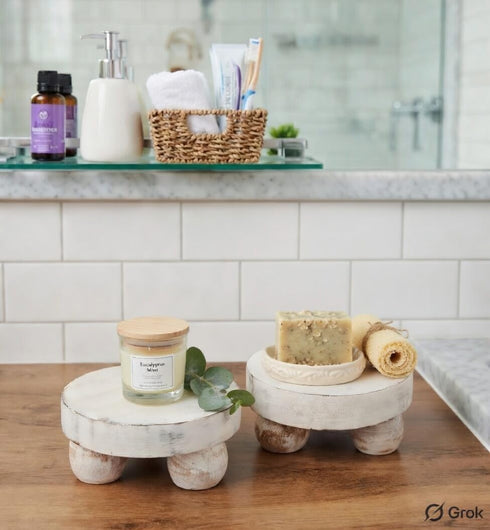 Set 2 Set Housewarming Gifts of Wood Display Stand Home Decor Display Risers Round Pedestal Bathroom Accessory Holder