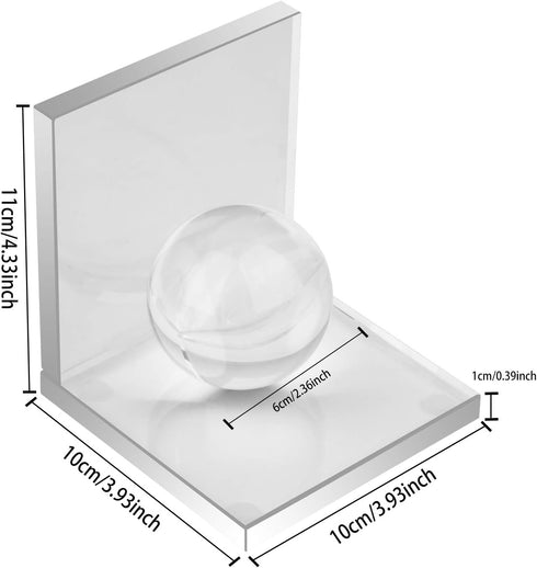 2 MerryNine Crystal Book Ends with Crystal Ball, Pcs Clear L Shape Non Skid Sturdy Crystal Decorative Bookends
