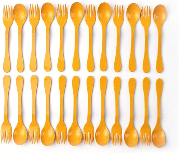 Knork Eco Plant Based 24 Pack Reusable Bamboo Flatware Set, Orange