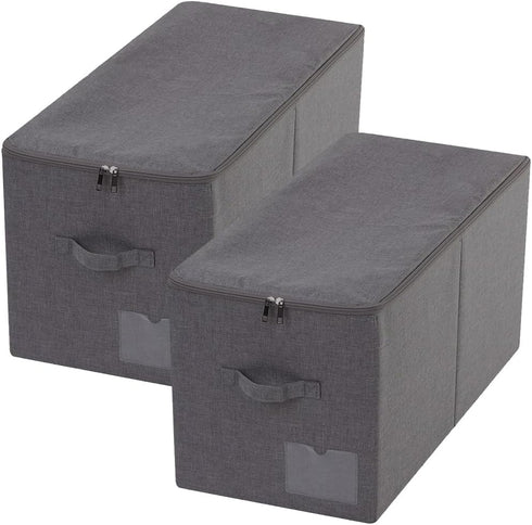Pack of 2 Large Size Folding Clothing Storage Bins with Dust Proof Lid, Wardrobe Organizer for Bedroom Closet, Black
