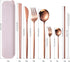AARAINBOW 8 Pieces Stainless Steel Flatware Set Portable Reusable Cutlery Set Travel Utensils Set Including Chopsticks Knife Fork Spoon Straws Cleaning Brush Dishwasher Safe (Rose Golden) by AARAINBOW