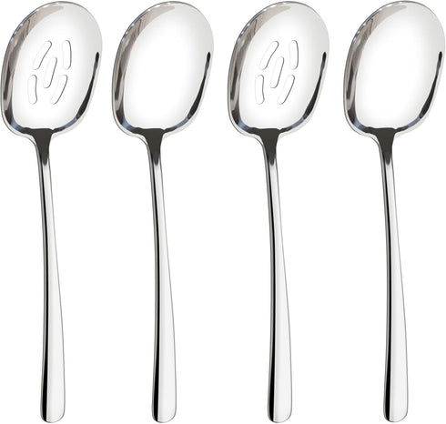 Extra Large Serving Spoons x2, Slotted Serving Spoon x2, 11.4 inch Silverware Set, Food-grade 18/8 Stainless Steel for