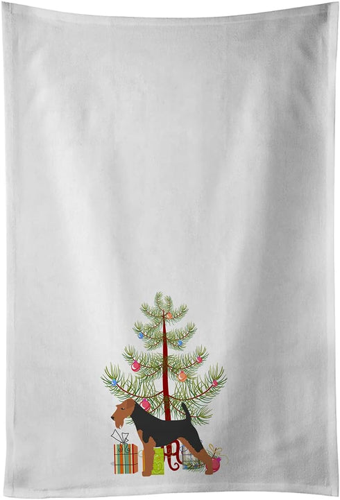 Caroline's Treasures BB2975WTKT Airedale Terrier Merry Christmas Tree Kitchen Towel Set of 2, Decorative Hand Towels