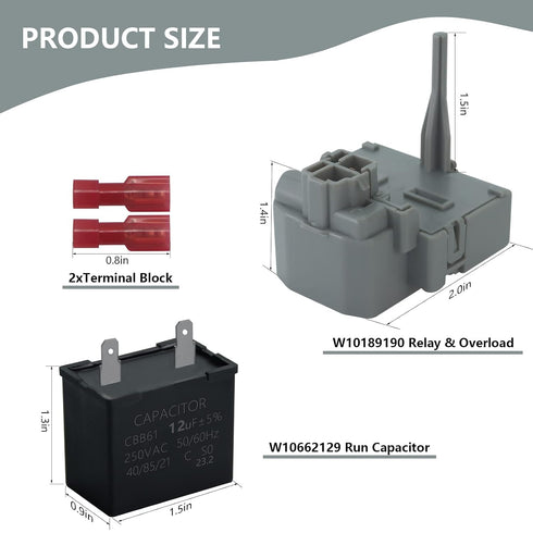 W10189190 TSD2 Refrigerator Compressor Overload Start Relay Combination W10662129 Capacitor by PANDEELS - Replacement for Ken-More Whirpool Freezer - Replaces 241941003 W2319792 W10197428 2264017