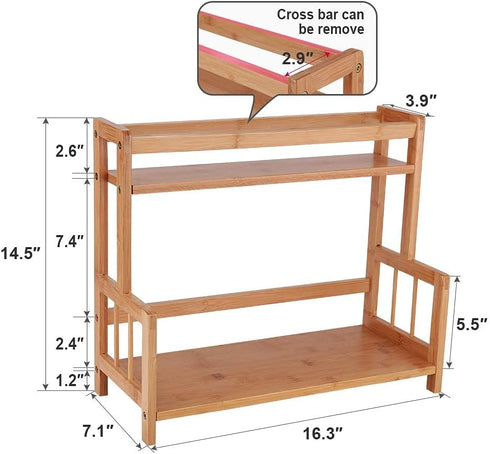 Ufine 2 Tier Bamboo Spice Rack Organizer Kitchen Countertop Storage Shelf Free Standing Holder for Various Bottles,