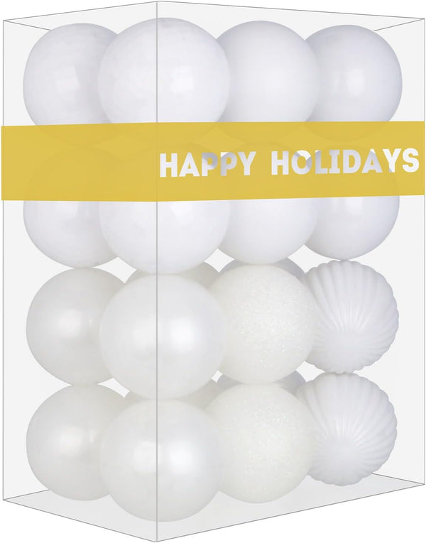 Set of 24pcs White 2.5" Shatterproof Christmas Balls Ornaments for Holiday, Birthday, Halloween, Wedding Decorations