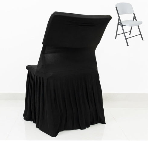 Efavormart Lifetime Folding Chair Cover Black Spandex Pleated Stretch Slipcover with Floor-Length Skirt, Also Fits