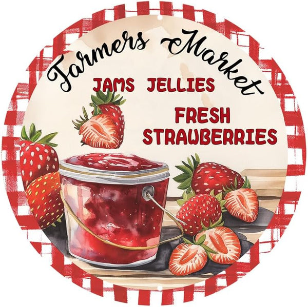 Generic Jams Jellies Fresh Strawberries Aluminum Round Sign Vintage Strawberries Metal Signs Suitable