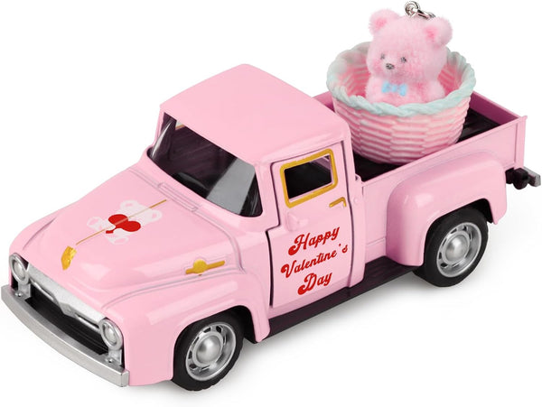 Hooqict Pink Valentines Day Mini Metal Truck with Flower Basket Romantic Love
