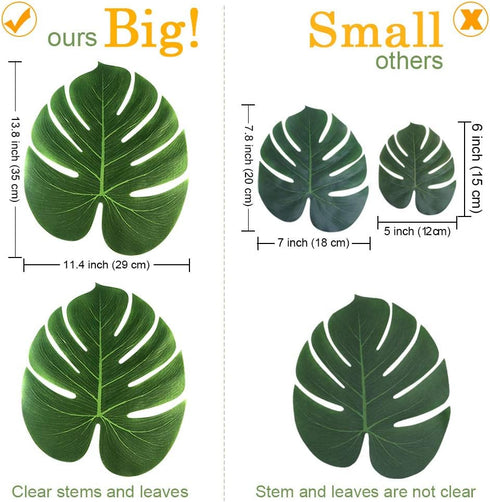 OurWarm 24pcs Large Artificial Tropical Palm Leaves, Faux Safari Leaves Monstera Fake Leaves for Birthday Party Safari