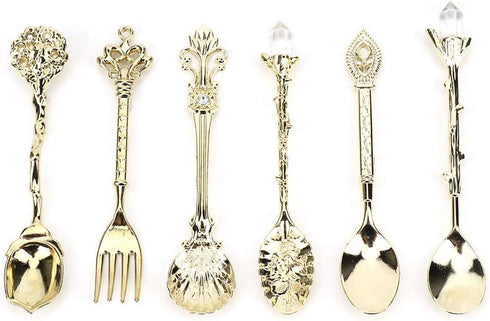 Fdit 6Pcs/Set Vintage Carved Coffee Spoon Teaspoon Retro Zinc Alloy Dessert Coffee