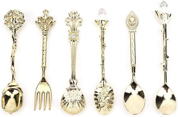 Fdit 6Pcs/Set Vintage Carved Coffee Spoon Teaspoon Retro Zinc Alloy Dessert Coffee