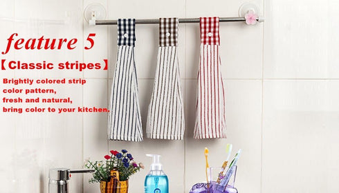 Vimeet 2 Pcs Kitchen Cotton Classical Striped Towel/Absorbent Towel/Hanging Towels/Hand Towel,Blue Stripes