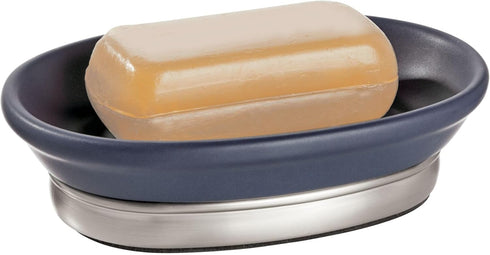 iDesign Ceramic and Steel Bar Holder, The York Collection Soap Dish, Matte