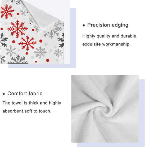 Dussdil Set 3 Winter White Red Snowflakes Bathroom Towel of Pcs Christmas Snow Flakes Bath Hand Towels Face Towel